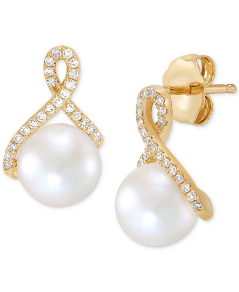 Cultured Freshwater Pearl (7mm) & Diamond (1/6 ct. t.w.) Drop Earrings in 14k Gold