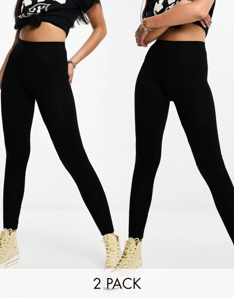 ASOS DESIGN 2 pack leggings in black