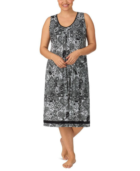 Plus Size Printed V-Neck Midi Nightgown