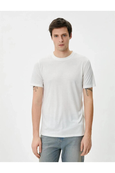 4sam10276hk 000 Beyaz Erkek Jersey Kısa Kollu Basic T-shirt