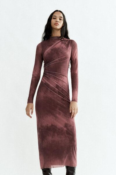 Платье из полупрозрачной ткани с драпировкой ZARA