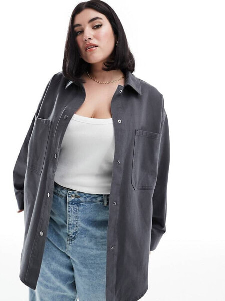 ASOS DESIGN Curve oversized twill jacket in charcoal