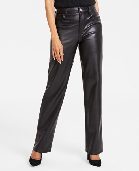 Women's Faux-Leather Straight-Leg Pants, Created for Macy's