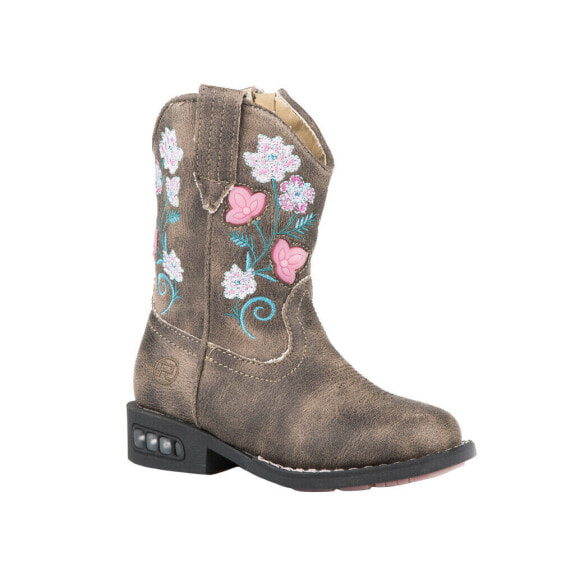 Roper Dazzle Floral Lights Round Toe Cowboy Toddler Girls Brown Casual Boots 09
