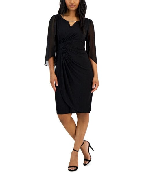 Petite Chain-Detail Sheer-Sleeve Sheath Dress