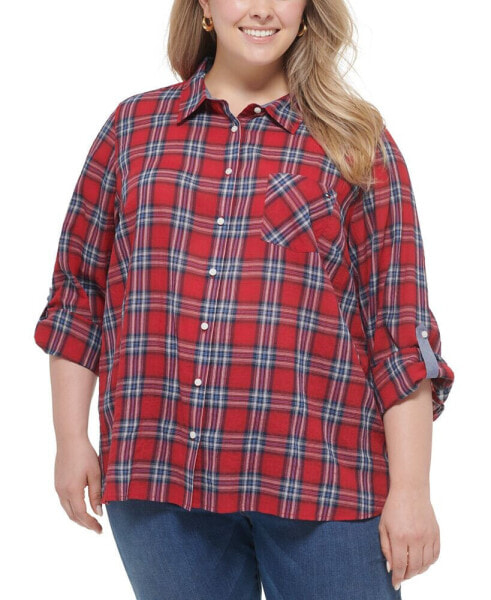 Блузка утилитарная в клетку Tommy Hilfiger Plus Size