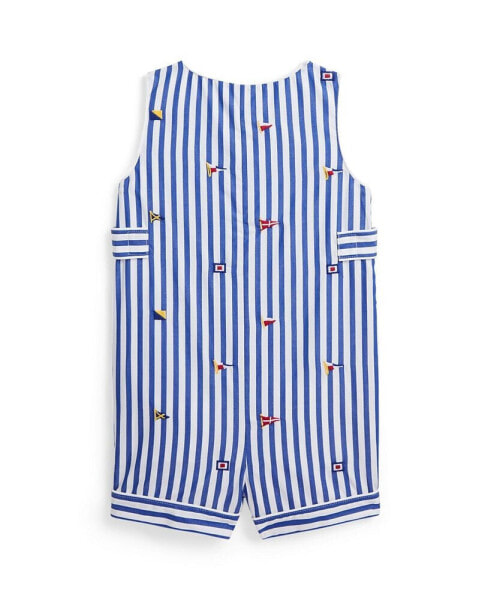 Baby Boys Flag-Embroidered Striped Cotton Overall