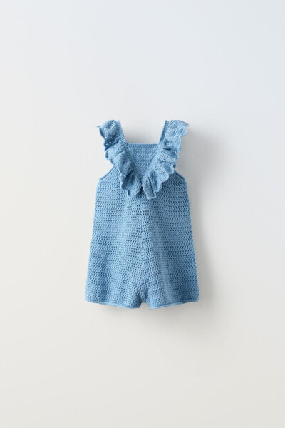 Crochet knit dungarees with ruffles