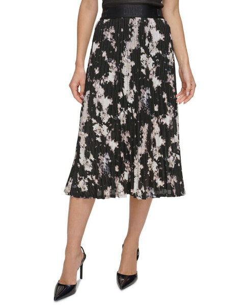 Women's Floral-Print Pleated Pull-On Midi Skirt