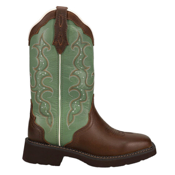 Justin Boots Raya Embroidered Square Toe Cowboy Womens Blue, Brown Casual Boots
