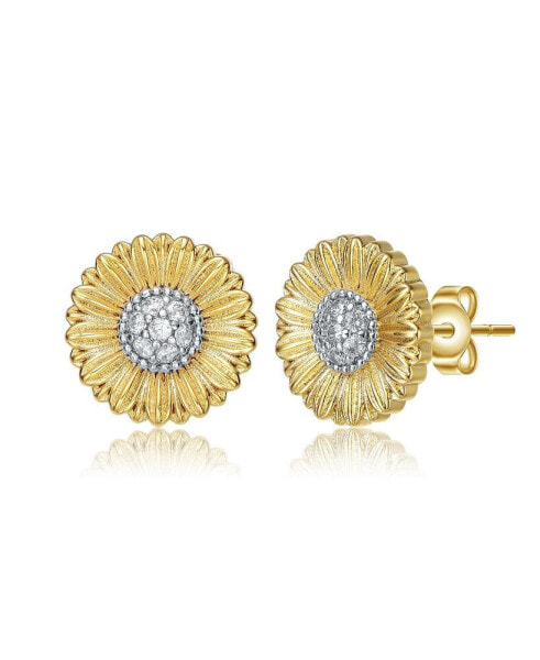 Stylish 14K Gold Plated and Cubic Zirconia Floral Stud Earrings