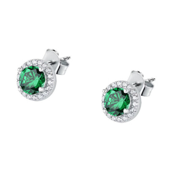 Elegant silver earrings with green zircons Silver LPS01AWV03