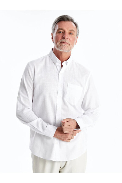 Рубашка мужская LC WAIKIKI Regular Fit из смесового льна с длинным рукавом