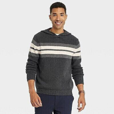 Men's Striped Hooded Pullover Sweater - Goodfellow & Co Dark Gray L