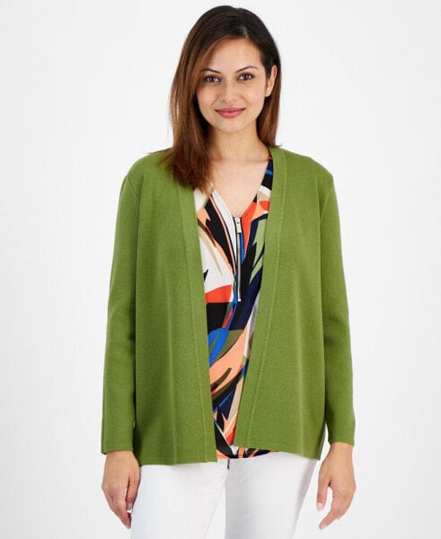 Petite Newport Open-Front Long-Sleeve Cardigan