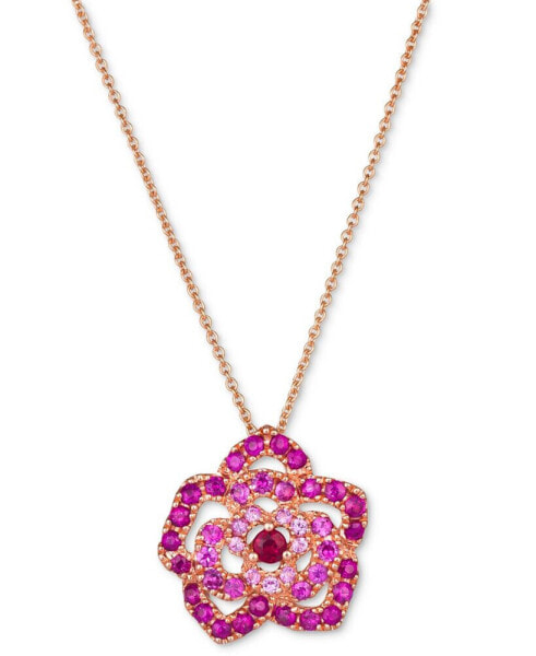 Passion Ruby (1/10 ct. t.w.) & Bubble Gum Pink Sapphire (3/4 ct.t .w.) Flower Pendant Necklace in 14k Rose Gold, 18" + 2" extender