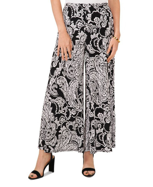 Petite Paisley Wide-Leg Pull-On Ankle Pants