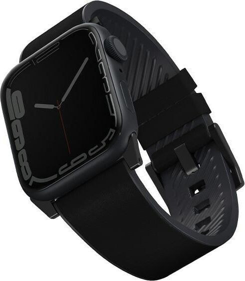 Аксессуары для умных часов и браслетов Uniq Pasek UNIQ Straden Apple Watch 4/5/6/7/SE 44/45мм Кожаный гибридный ремешок черный Apple Watch 42/44/45мм