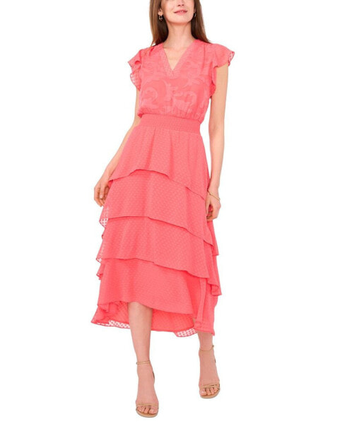 Women's V-Neck Flutter-Sleeve Tiered Dress