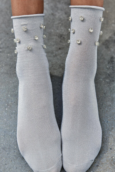 Shimmery socks with rhinestones