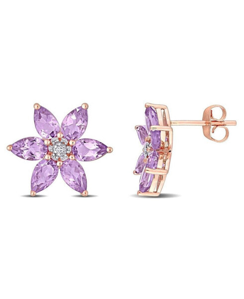 Серьги Macy's Amethyst and Diamond Floral Stud