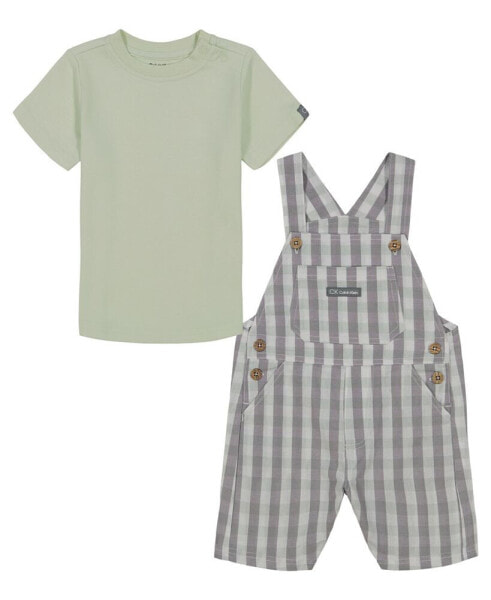 Baby Boys Check Poplin Shortall and Short Sleeve T-shirt, 2 Piece Set