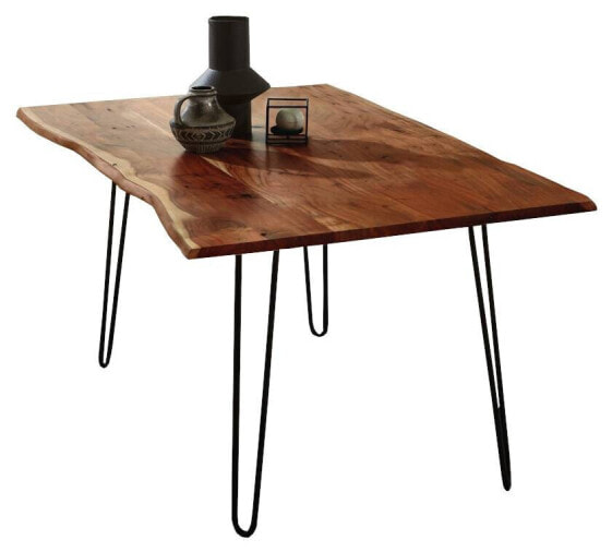 Обеденный стол SAM Hannah из акации, столешница 80x80 см, матовый черный стальной каркас