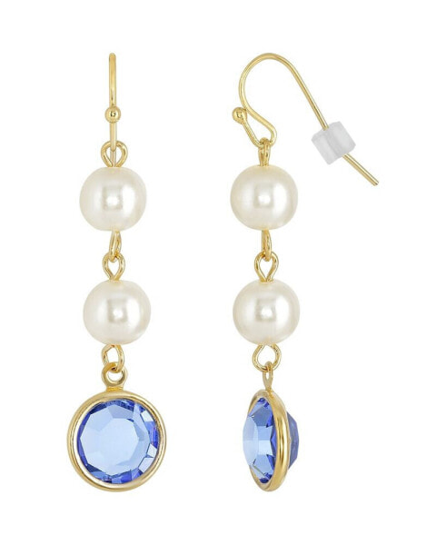 Gold-Tone Imitation Pearl with Blue Channels Drop Earring