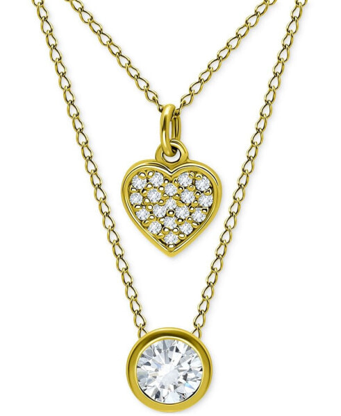 2-Pc. Set Cubic Zirconia Pavé Heart & Solitaire Bezel Pendant Necklaces, Created for Macy's