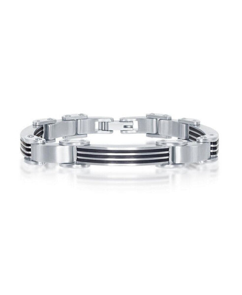 Mens Stainless Steel & Rubber Bar-Look Bracelet