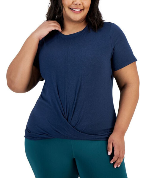 Plus Size Active Solid Twist-Front Top, Created for Macy's