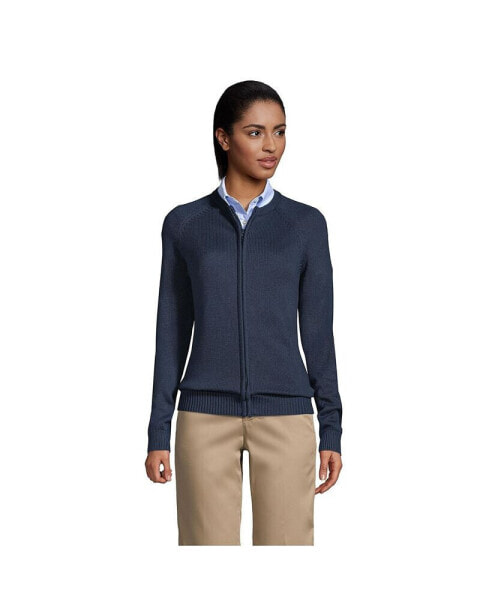 Women's School Uniform Cotton Modal Zip-front Cardigan Sweater