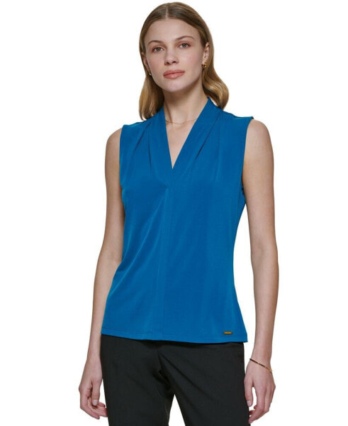 Gathered V-Neck Sleeveless Top