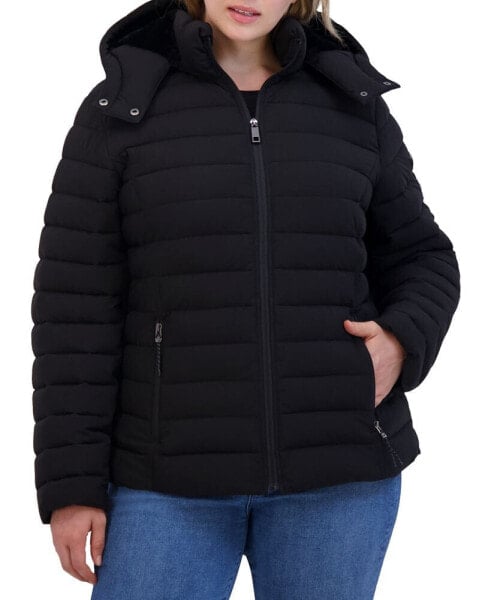 Plus Size Faux-Fur-Trim Hooded Packable Puffer Coat