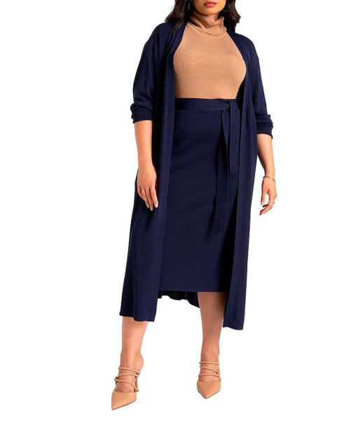 Plus Size Tie Waist Midi Skirt - 18/20, Evening Blue