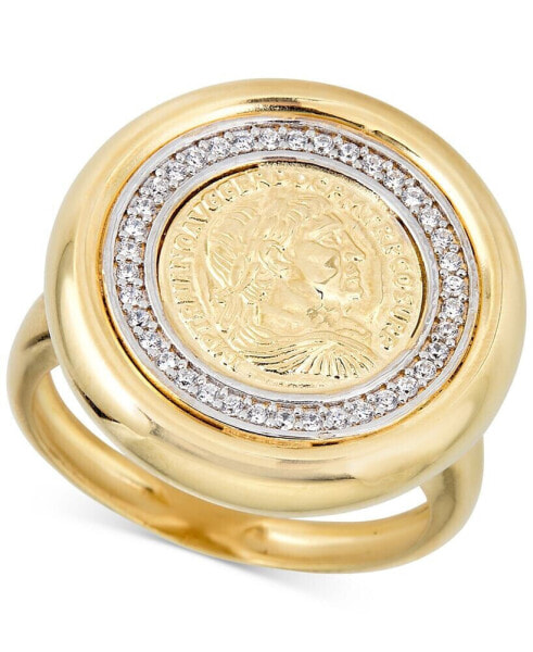 Diamond Coin Statement Ring (1/4 ct. t.w.) in 14k Gold-Plated Sterling Silver