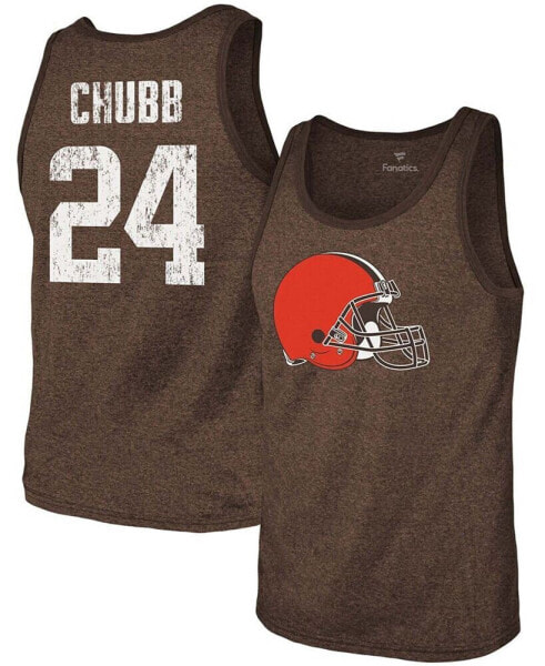 Men's Nick Chubb Heathered Brown Cleveland Browns Name Number Tri-Blend Tank Top