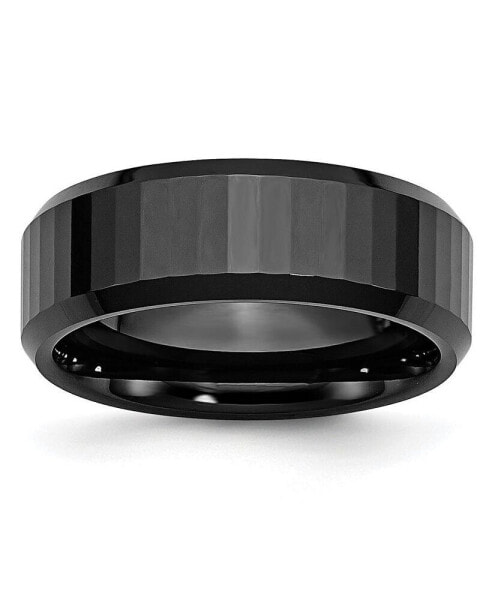 Ceramic Black Faceted Beveled Edge Polished Wedding Band Ring