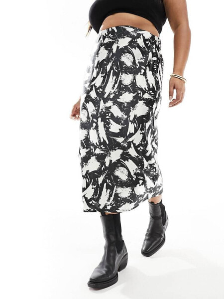 Yours bias cut midi skirt in abstract print