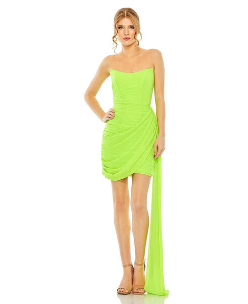 Women's Strapless Ruched Faux Wrap Dress