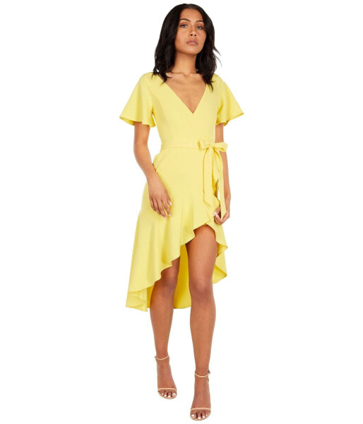 Платье Laundry By Shelli Segal 295803 с V-образным вырезом и рукавами "бабочка" жёлтое 14