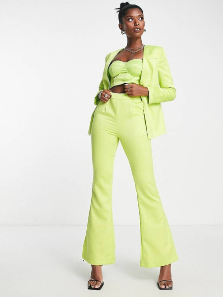 Extro & Vert highwaist flare trousers in chartreuse co-ord