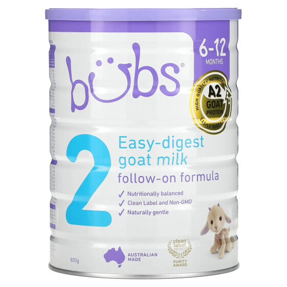 Aussie Bubs, Легкоусвояемая формула для последующего приема из козьего молока, для детей от 6 до 12 месяцев, 800 г