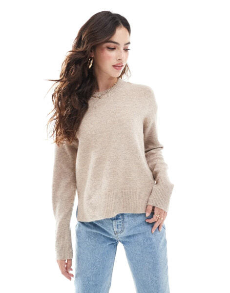 Pieces round neck jumper in stone