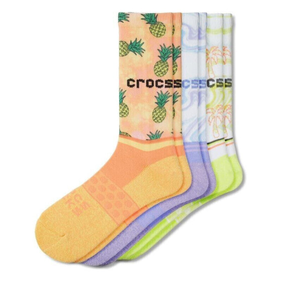 Crocs Crew Socks 3 Pack Adult Size S, L Tropical Pineapple Graphic New