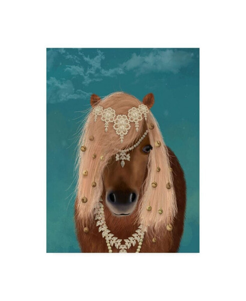 Fab Funky Horse Brown Pony with Bells, Portrait Canvas Art - 19.5" x 26"