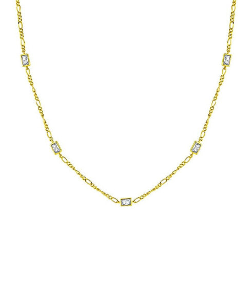 Cubic Zirconia Rectangle Stone Station Necklace