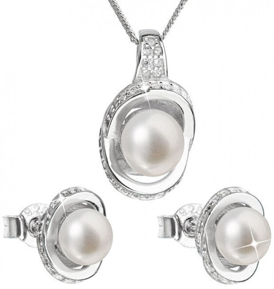 Luxury silver set with genuine pearls Pavon 29026.1
