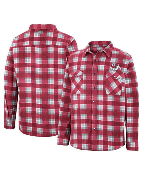 Men's Red, White Fresno State Bulldogs Ellis Plaid Full-Snap Shirt Jacket