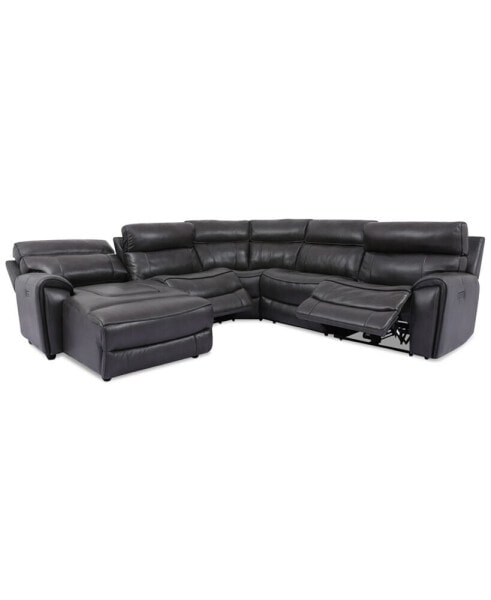 CLOSEOUT! Hutchenson 5-Pc. Leather Chaise Sectional with 2 Power Recliners